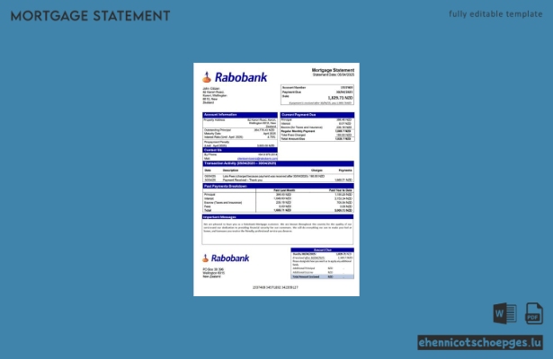 Neuseeländische Rabobank-Hypothekenabrechnung: Beispiel-Word- und PDF-Datei (Vorschau)
